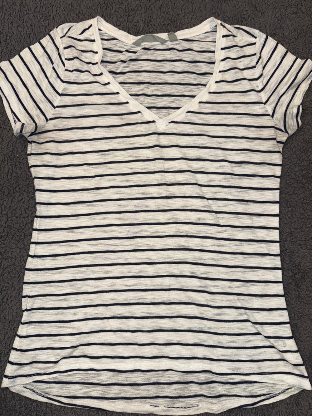 Athleta V-Neck Short Sleeve Stripe Tee - White & Black Womens Size Small